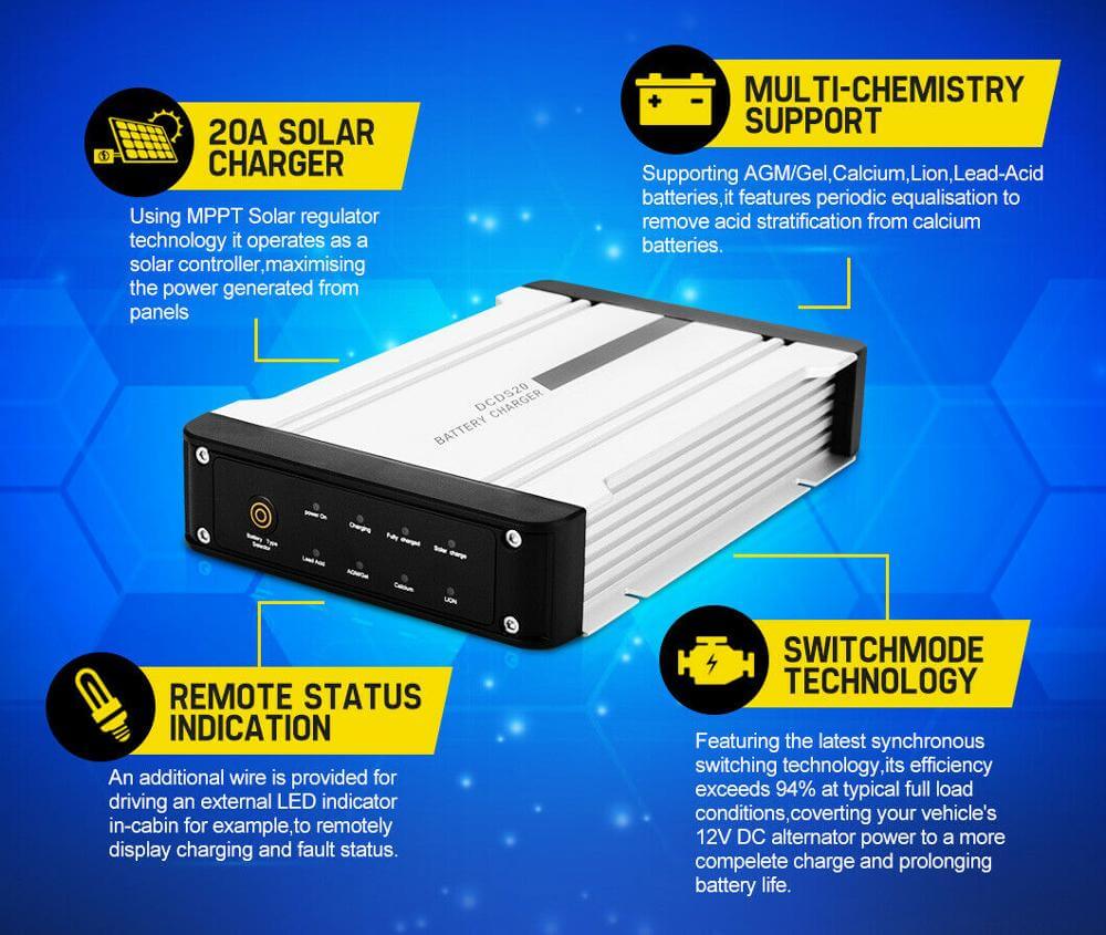 20Amp DC to DC Battery Charger MPPT Dual Battery System Kit Isolator